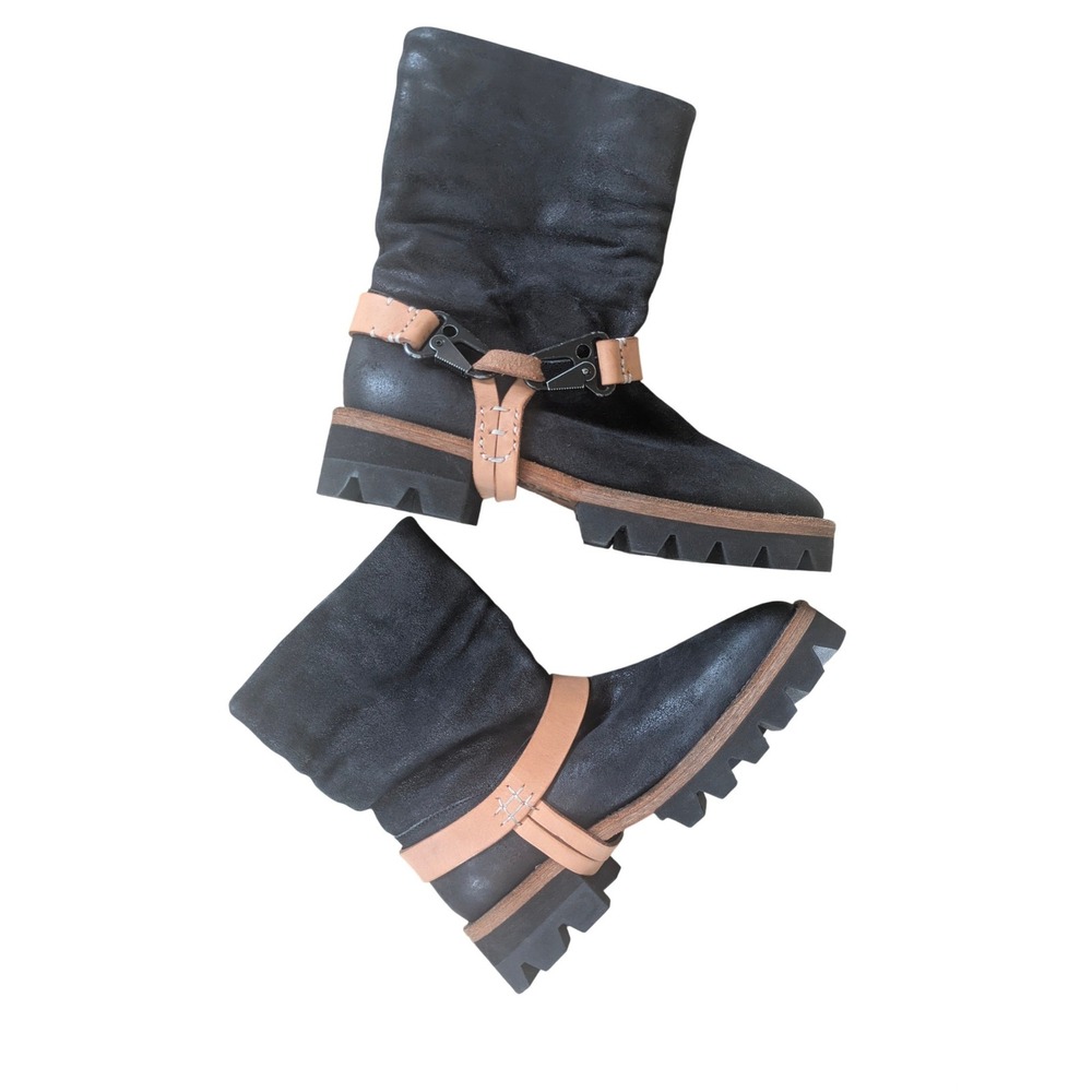 We The Free Reya Harness Boot Free People Black Leather Slouch Moto Boots‎ 38.5 - Picture 3 of 6